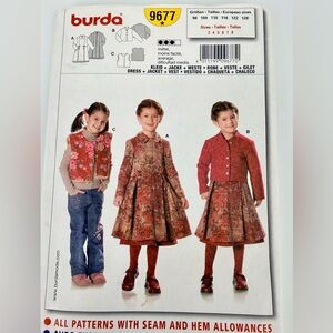 Burda Kids Girls Sewing Pattern #9677 Uncut Children Dress + Jacket size 3-8 Yrs